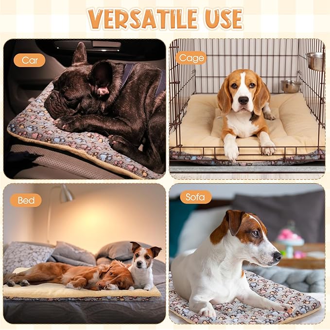 2 Pack Self Warming Cat Dog Bed Pet Mat 27" x 19" Soft Thermal Dog Pad with Cute Prints Reversible Washable Thickened Crate Mat for Indoor Outdoor Kittens Small Pets Feral(Brown)