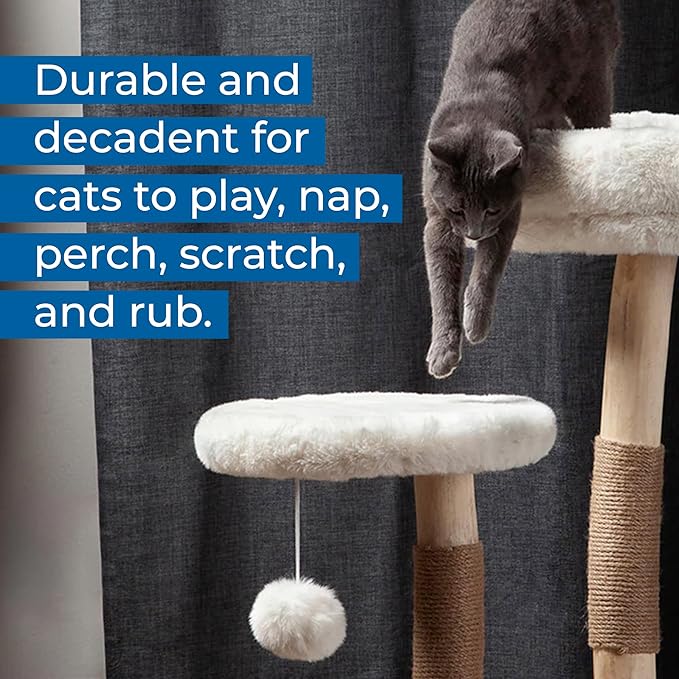 Habitat Haven The Oasis Cat Tree - Luxury Cat Condo, Modern Indoor Tower with Faux Fur Bed, Scratching Posts, and Toy for Cats, 23.5-Inch Width x 18-Inch Depth x 28.5-Inch Height