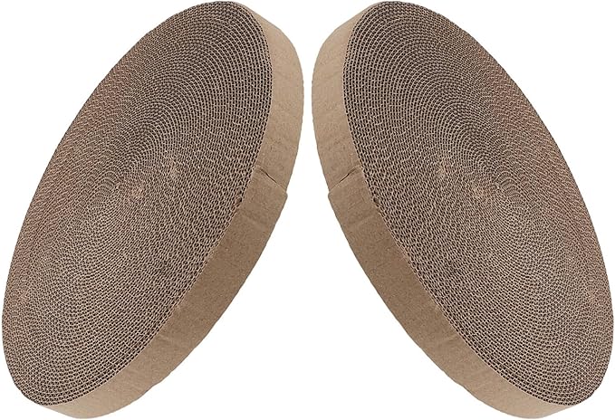 Outanaya Cat Bed Replacement Insert and Cat Scratching Replacement Pad 2pcs Round High-Density Corrugated Cardboard 34cm Diameter Sturdy Scratch Protector and Furniture