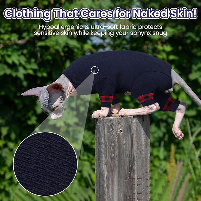 Sphynx Hairless Cats Sweater Shirt Kitten Soft Pullover Cute Cat Pajamas Jumpsuit Cotton Apparel Pet Winter Turtleneck for Cats DarkBlue S