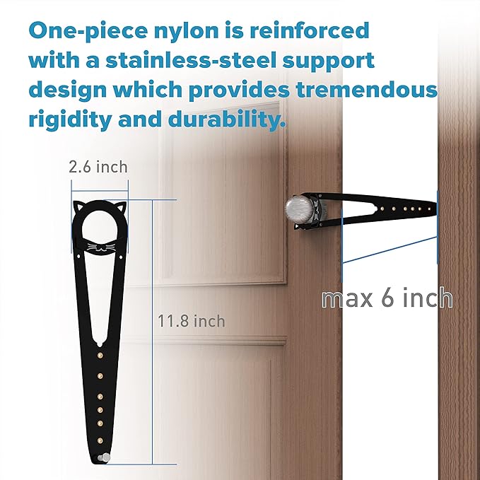 Neobay Cat Door Latch with Stabilizer, 7 Sizes Adjustable Cat Door Holder Latch to Keep Dog Out of Litter Box, No-Drill Economical Alternative of Pet Gates and Interior Pet Door, Black, 4 Packs