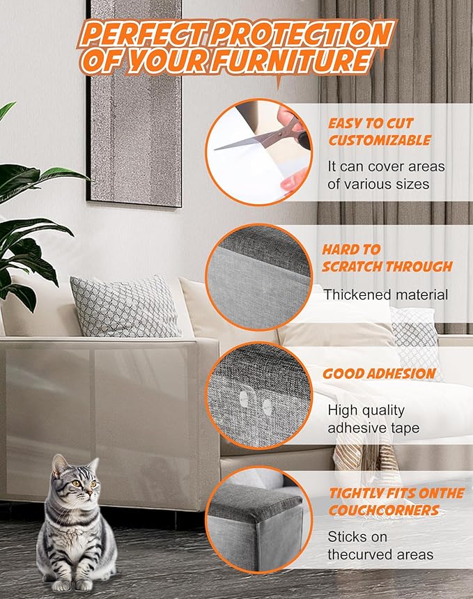 20-Pack Cat Scratch Furniture Couch Protector - Large Size 17x12inch Sofa Protectors Tape from Anti Cats Claws Scratching , Chair Corner Guards Cover for Cat Stop Scratching with 50 Twist Pins and Toy