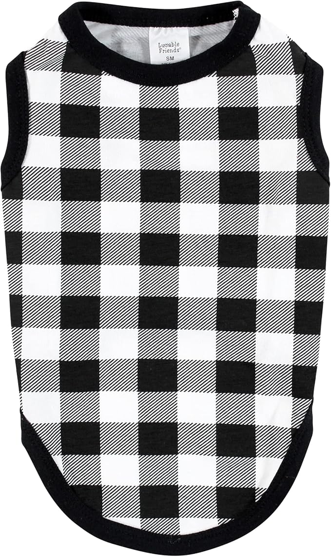 Luvable Friends Dog Pet Dog and Cats Cotton T-Shirts 2pk, Pizza Plaid, Small