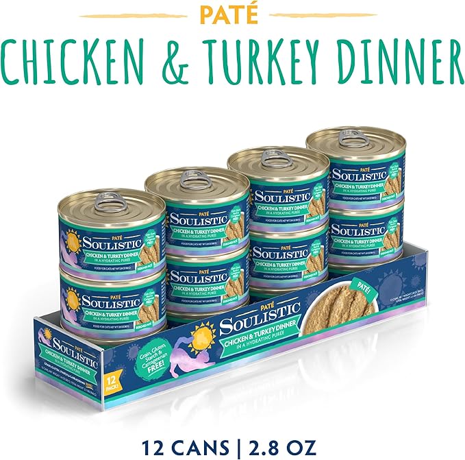 Soulistic Paté, Chicken and Turkey Dinner in a Hydrating Purée, 2.8oz Can, Pack of 12