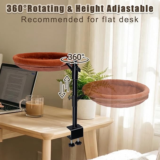 360° Rotating Cat Desk Bed, Height Adjustable Elevated Cat Perch with 2 Breathable & Warm Covers for All-Season Comfort, Quick Install, Supports up to 30 lbs