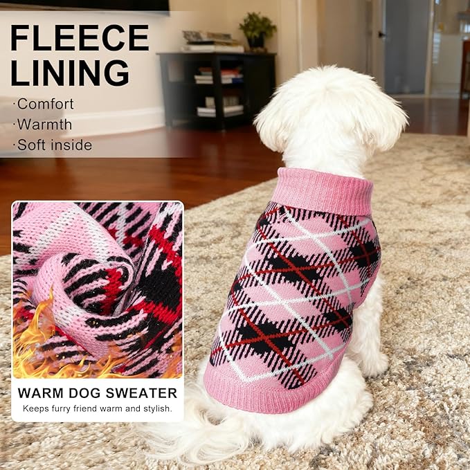 BEAUTYZOO Dog Sweater for Large Dogs, Fleece Dog Knitted Pullover Sweater for Girls Boys, Fall Winter Warm Soft Turtleneck Puppy Clothes Apparel, Cold Weather Knitwear with Leash Hole, Pink L