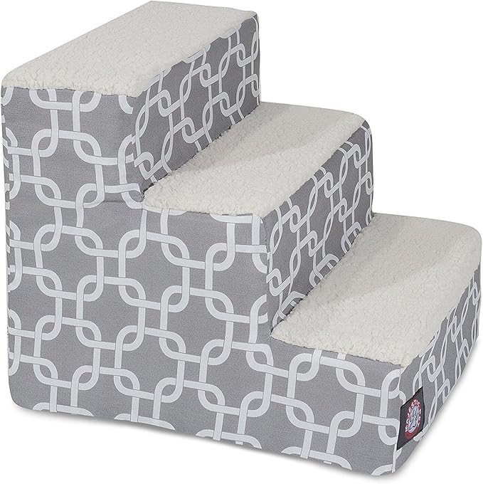 Majestic Pet 3 Step Portable Dog Stairs for Small Dogs to get on Bed Supports 25 lbs or Less – Dog Steps for High Bed with Machine Washable Cover – Pet Stairs for Cats Links Gray