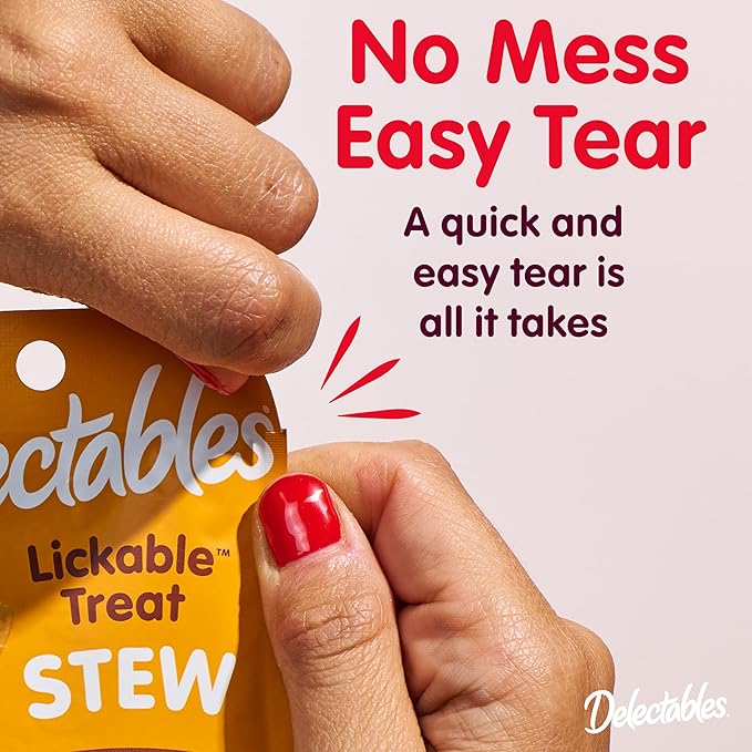 Delectables Lickable Treat Stew Wet Cat Treat with Real Tuna & Whitefish, Food Topper, Hydrating, Grain-Free, No Fillers, No By-Products, No Added Preservatives, 1.4oz Pouch, 12ct