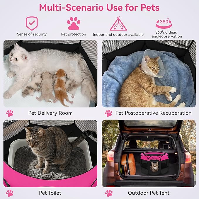 Siedihit Dog Playpen, Puppy Pet Playpens Indoor for Small Dogs Tent Crates Cage Indoor/Outdoor, Portable Pop Up Dog Kennel Playpen with Carrying Case for Dogs/Cats/Rabbits, Hot Pink