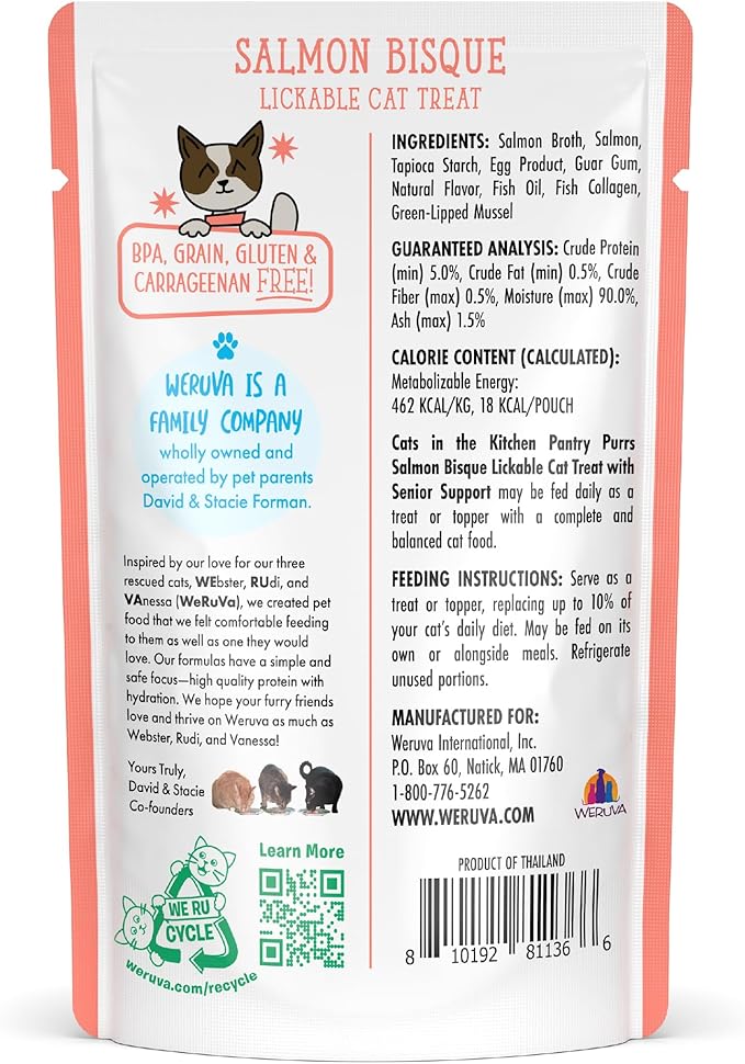 Weruva Cats in the Kitchen Pantry Pours, Salmon Bisque with Senior Support, 1.4oz Pouch, Pack of 12
