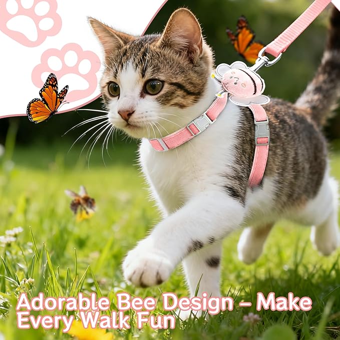 Cat Harness and Leash Set - Escape Proof Adjustable Soft Vest for Cats, Breathable Comfortable Kitten Harness for Outdoor Walking and Travel