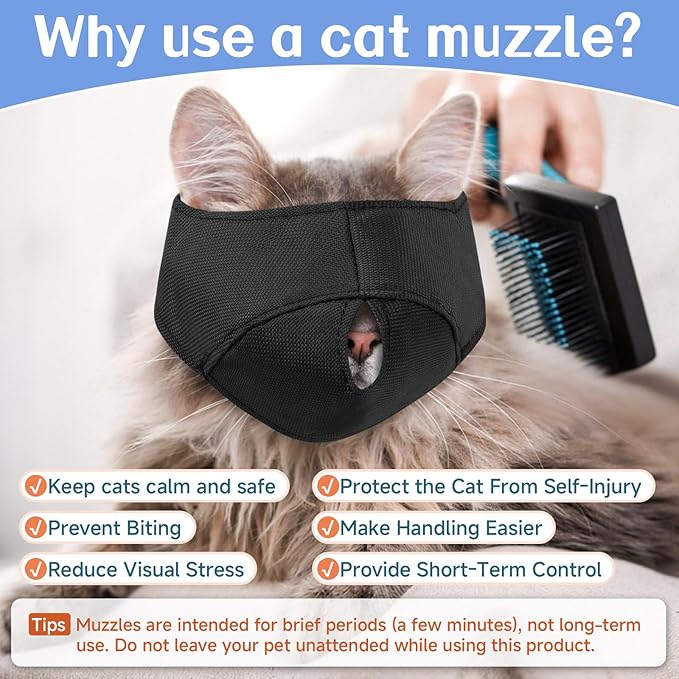 BARKLESS Cat Calming Muzzle for Grooming & Nail Trimming, Oxford Muzzle with Shading Design to Help Calm the Cat Down, Soft Head Cover to Prevent Biting & Scratching (Black, L)