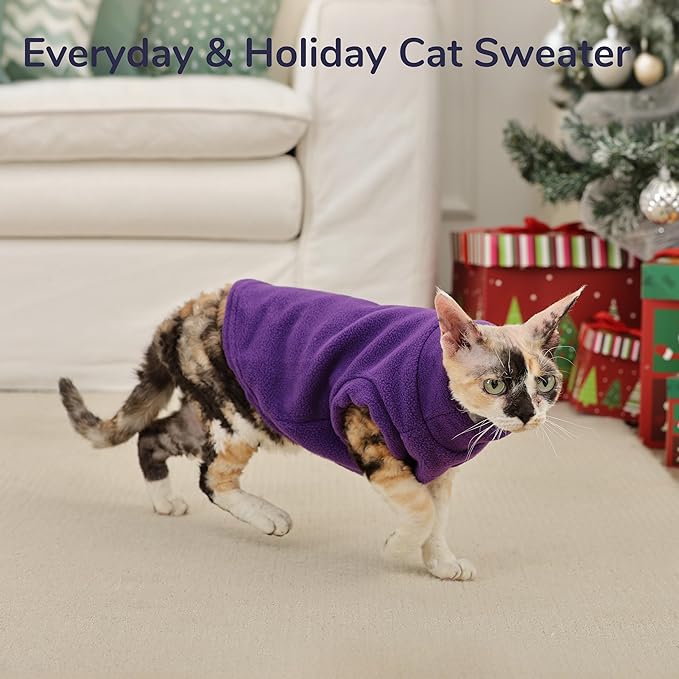 PUMYPOREITY Fleece Sphynx Cat Clothes, Warm Thick Cat Sweater, Soft Winter Coat for Hairless Cats, Cold Weather Pet Sweater for Dogs and Cats, Pink, 2XL