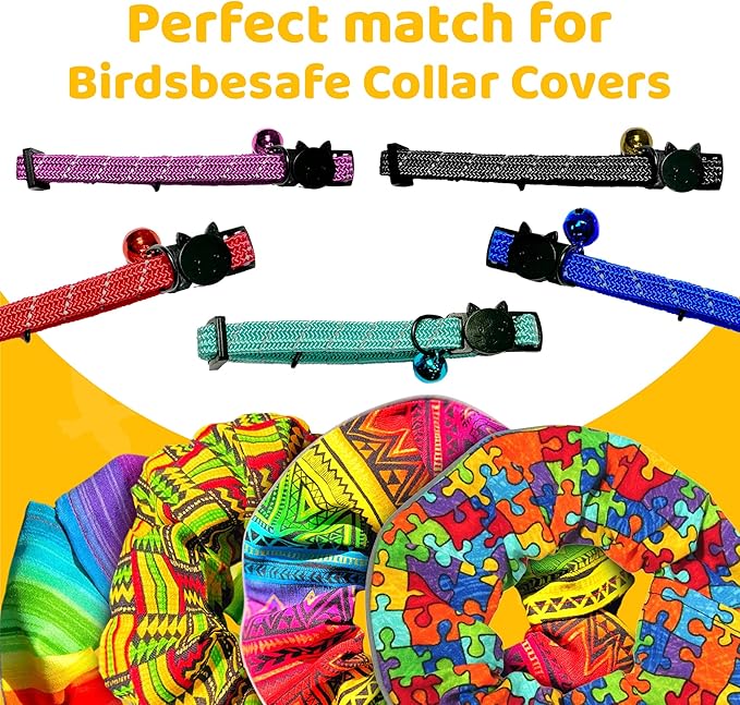 BirdsBeSafe® Break Away Cat Collar with Bell, Reflective Thread for Night Visibility, Comfortable Elastic Stretch Cat Collar to Protect Cat from Getting Stuck in the Garden.