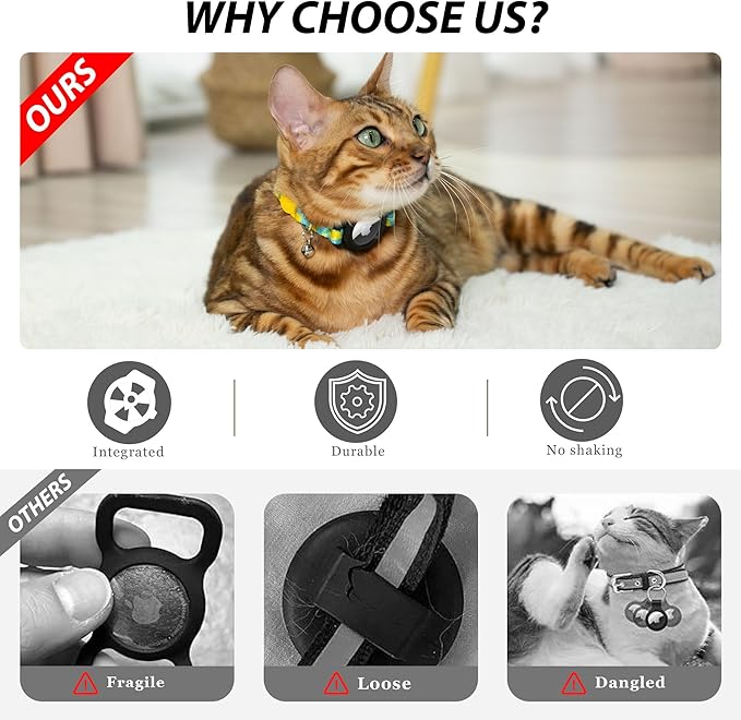 azuza AirTag Cat Collar Breakaway, Integrated Cat Collar with Air Tag Holder Safety Lightweight GPS Tracker Holder for Cats, Lemon, Cats (8-12inch)