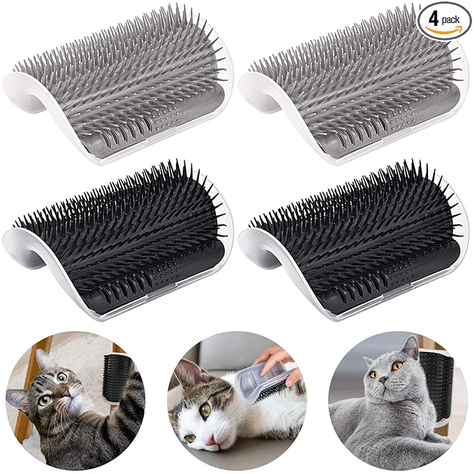 Cat Self Groomer Arch 4PCS Self Cleaning Slicker Brush Upgraded Cat Brushes Wall Corner for Shedding Grooming, Softer Massager Comb Interactive Toy for Short Long Haired Cats Fur Pets Dog Kitten Puppy