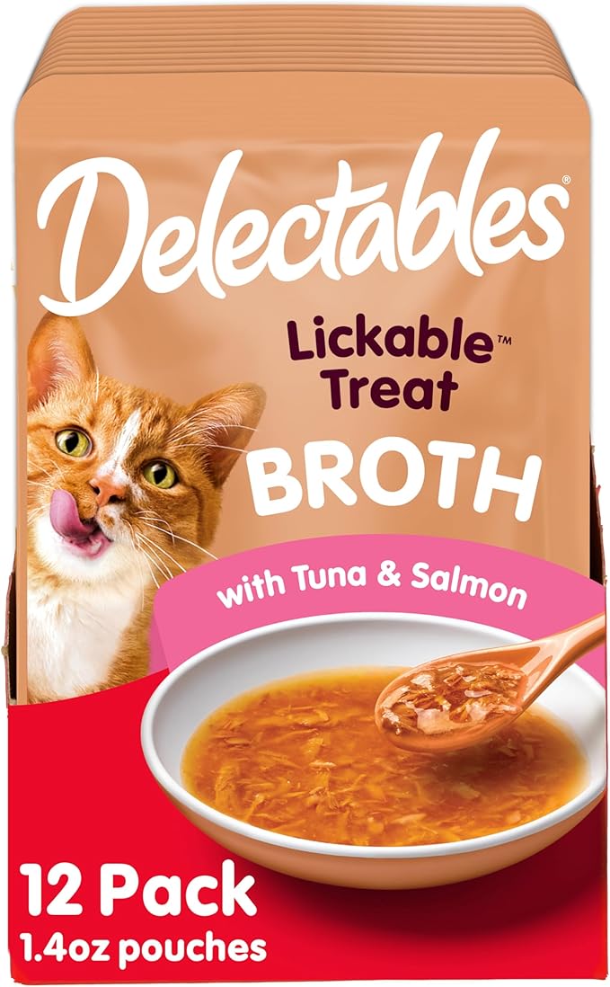 Delectables Hartz Savory Broths Tuna & Salmon Lickable Wet Cat Treats,(Pack of 24)