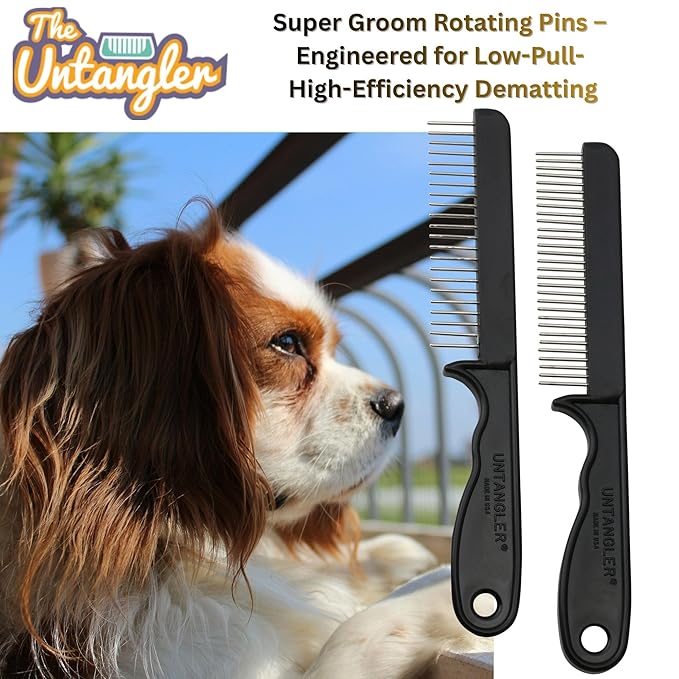 2 PC Super Groom Dematting Set with Silky Smooth Rotating Teeth - Dematts and Grooms Long, Silky and Wavy Coats for Dogs and Cats