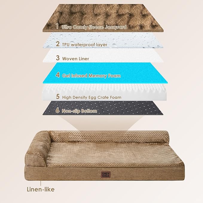 EHEYCIGA XL Dog Bed Memory Foam for Crate, Extra Large Dog Bed Orthopedic with Washable Removable Cover, Waterproof Pet Sofa Couch XLarge Size Dogs, 41x27x6.5, Camel