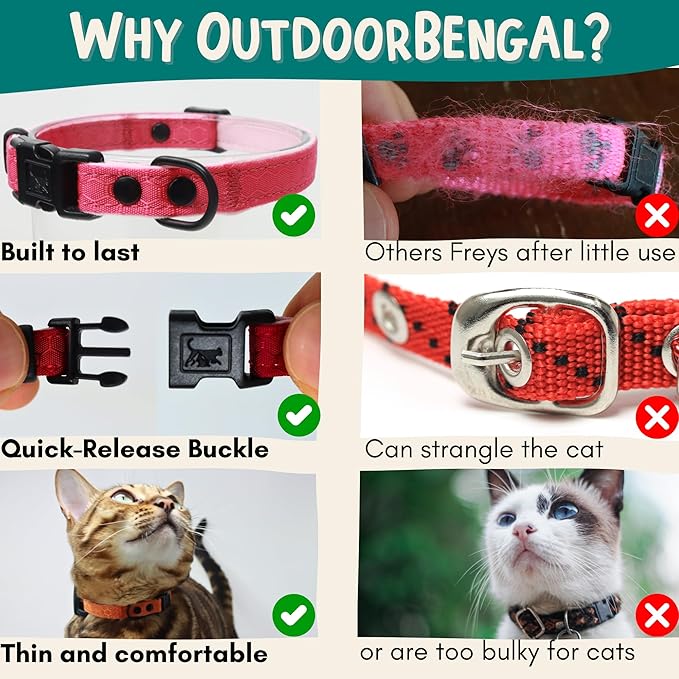 OutdoorBengal Breakaway Cat Collar + Airtag Holder, No Bell - Compatible Silicone Case, Breakaway Airtag Cat Collar for Apple Air Tag - Waterproof Tracking Collars - Boy, Girl, Cats, Kittens (Orange)
