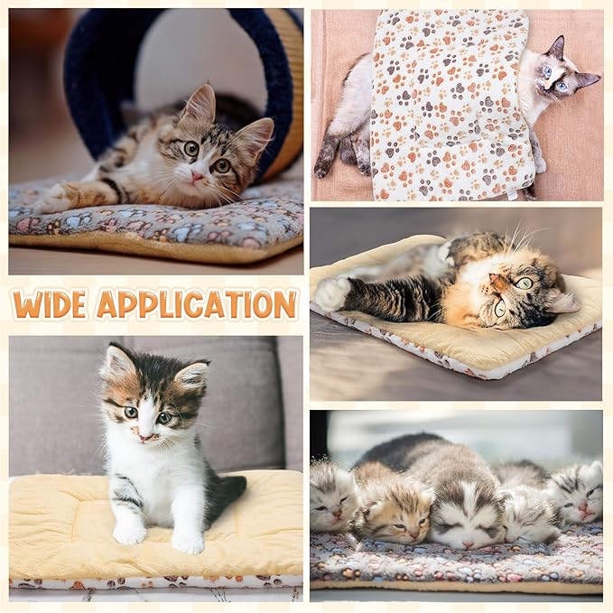 2 Pack Self Warming Cat Dog Bed Pet Mat 27" x 19" Soft Thermal Dog Pad with Cute Prints Reversible Washable Thickened Crate Mat for Indoor Outdoor Kittens Small Pets Feral(White;Brown)