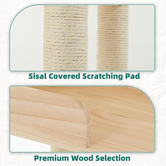 Wood Cat Tower for Automatic Litter Box, 60"H Cat Tree with Scratching Post, Multi-Level Solid Wood Cat Tree for Indoor Large Cats, Tall Cats Scratching Post Furniture w/Cats House, Burlywood