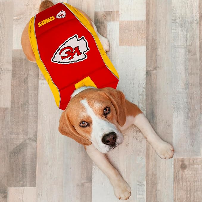NFL Kansas City Chiefs Puffer Vest for Dogs & Cats, Size Large. Warm, Cozy, and Waterproof Dog Coat, for Small and Large Dogs/Cats. Best NFL Licensed PET Warming Sports Jacket
