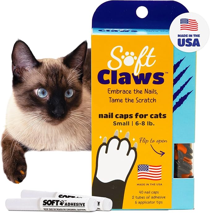 Soft Claws Cat Nail Caps for Small Cats – (40 Caps, Halloween - Orange & Black) - Veterinarian-Developed | Protects Furniture & Skin - Easy to Apply, Long-Lasting Anti-Scratch Soft Cat Claw Covers