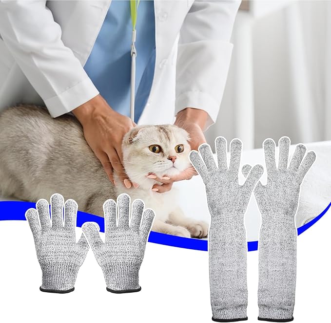 2 Pairs Pet Handling Gloves, 15.75" Extra-Long and 7.68'' Short Flexible Scratch-Resistant Gloves, Pet Grooming Arm Sleeves for Dogs, Cats & Birds Bathing & Nail Trimming