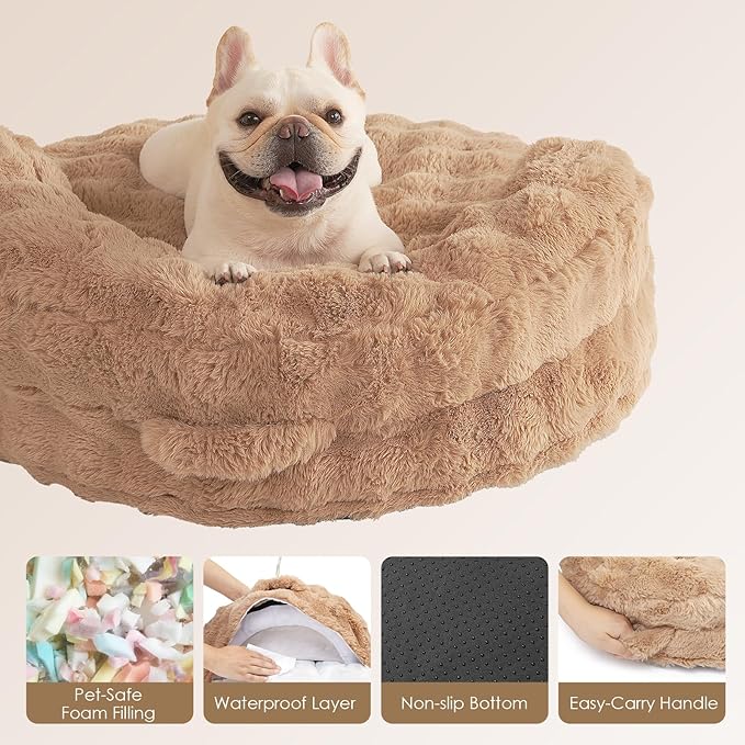 EHEYCIGA Soft Cat Couch Bed for Indoor Cats, Fluffy Small Dog Bed with Removable Washable Cover, Bolster Pet Sofa, Waterproof and Non-Slip, 26" x 26"x 8", Camel