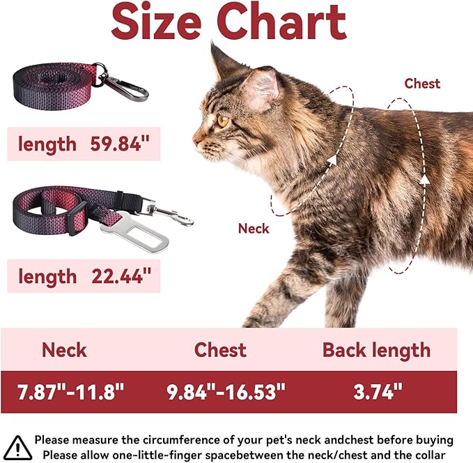 Cat Harness and Leash Set, 3-in-1 Escape Proof Adjustable, Comfortable Soft Lightweight, Safe, Easy to Wear, Walking Travel Kitten Harness for Small Medium Cats （Red