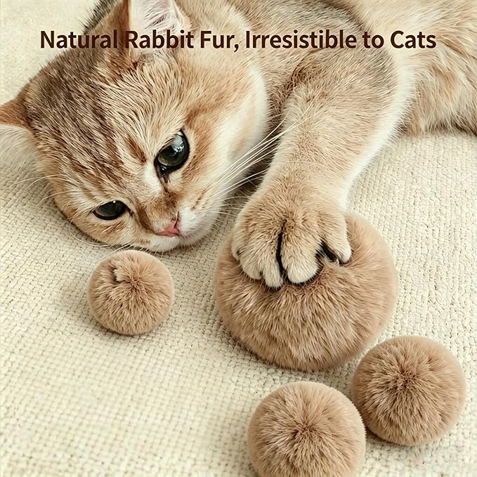 Rabbit Fur Ball Cat Toy, Soft Plush Catnip Cat Toys for Indoor Cats, Durable Kitten Chew Toys for Biting, Natural Fur Cat Toys for All Breeds of Cats(3PCS)