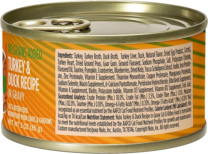 Nulo Turkey & Duck Grain-Free Minced Wet Canned Cat Food,3 Ounce,(Pack of 48)