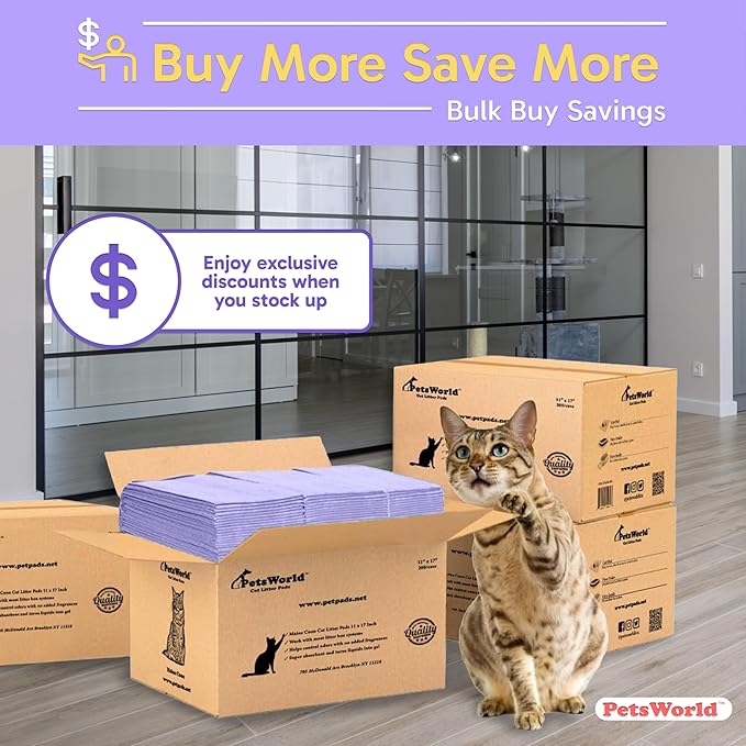 PetsWorld Universal Fit Cat Pad Refills for Litter Box, Fresh Scent, Odor Control, Pack of 100