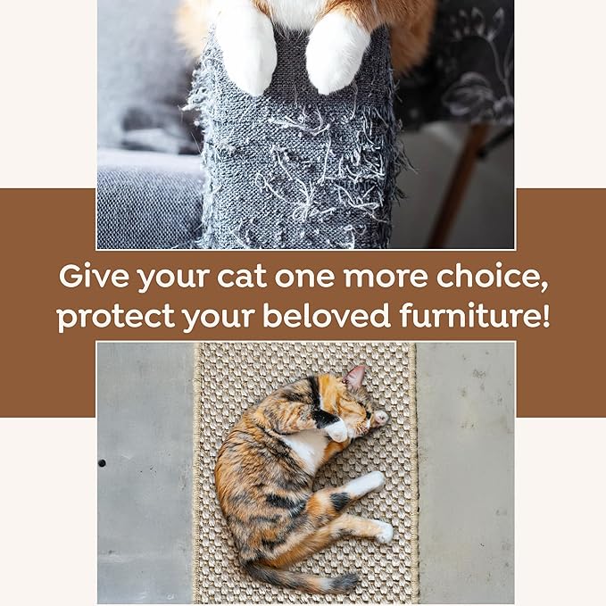 Premium Brazilian Cat Scratcher Mat – 24'' x 16'' Natural Fiber 100% Sisal with Jute Border, Ultra Durable, Scratching Pad, Doormat Rug, Protects Furniture and Carpets (Rustic)