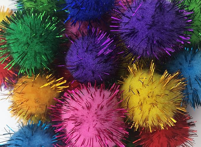 VAPKER 30 Piece Assorted Color Sparkle Balls Cat's Favorite Toy Tinsel Pom Poms Glitter