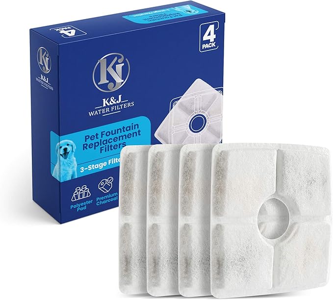 K&J 4 Pack Cat and Dog Pet Water Fountain Filter Replacements, Activated Charcoal, 84oz/2.5L, Universal Replacement for Veken, Parner, Pandola and More (4 Pack)