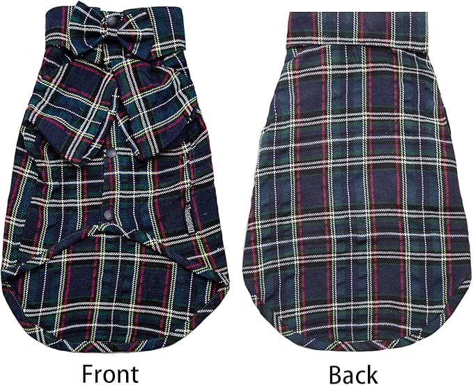 Pet Shirt Clothes for Dogs and Cats, Puppy Plaid Cotton Polo Shirts Adorable Casual Pet Apparel T Shirts (Dark Green, Large)