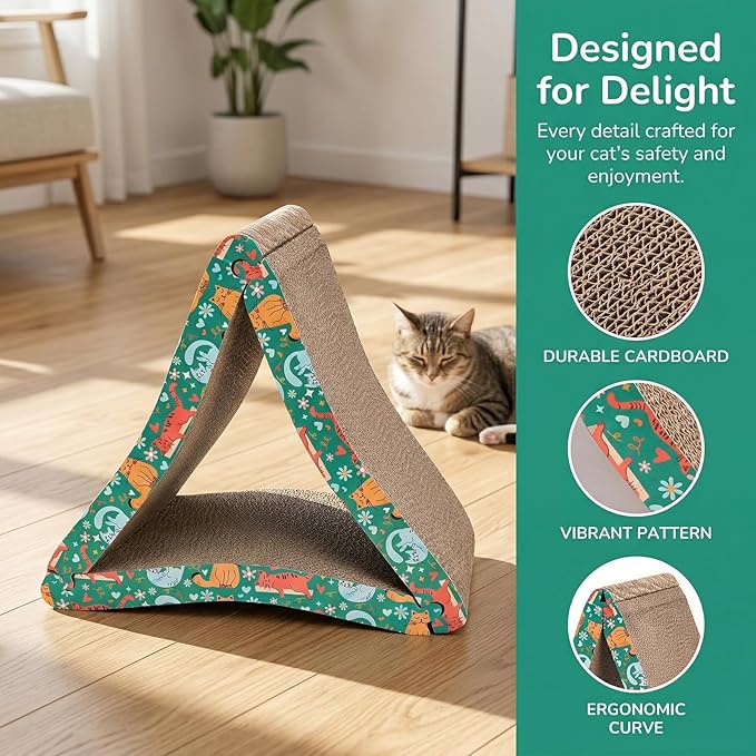 Nicunom Cat Scratcher Foldable Cat Scratching Board, Triangle Cat Scratching Pad, 6 Usable Sides Cat Scratchers Vertical Cat Scratching Post for Indoor Cats, Recyclable Cardboard Lounge