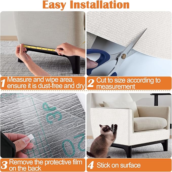 Cat Scratch Furniture Protector - 100" x 17" Trimmable Self-Adhesive Cats Claws Scratch Pads, DIY Cat Climbing Couch Protector for Scratch Post Cat Tree Replacement Indoor (Cream White)