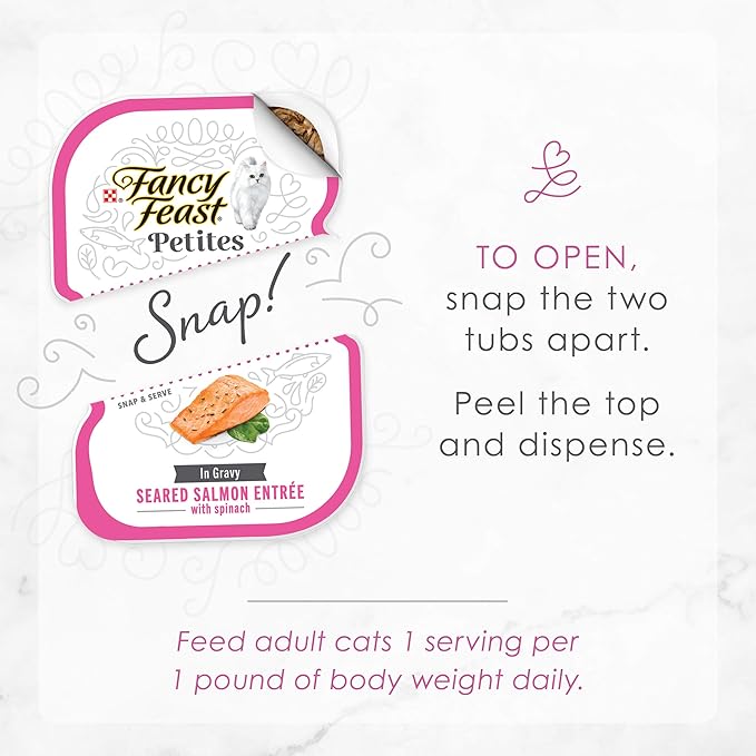 Fancy Feast Purina Petites Seared Salmon Entree with Spinach in Gravy Gourmet Wet Cat Food - 2.8 oz. Tubs,(Pack of 24)