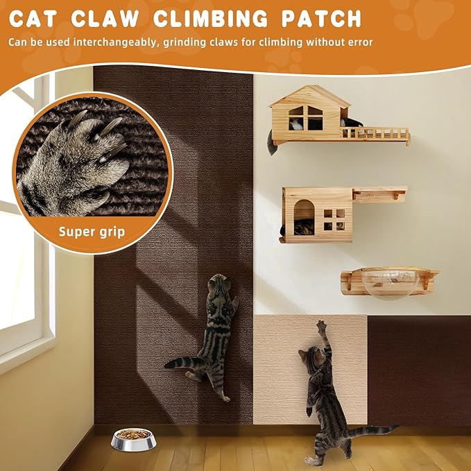 2pack Cat Scratch Couch Furniture and Wall Protector | Adhesive Cat Scratch Pad for Covering Cat Tower, DIY Climbing Cat Scratcher Couch Protector from Cat Claws Scratching (Brown)