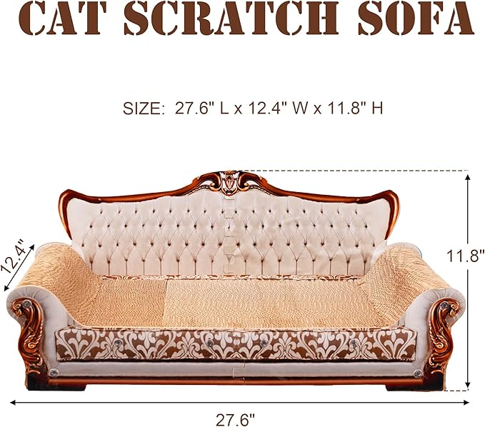 COOZMENT Scratching Sofa, Couch Shaped Thick Scratching Cardboard, Lounge Bed for Indoor Rest&Play, Sofa Scratcher Pad (Silver, 27.6" L X 12.4" W X 11.8" H)