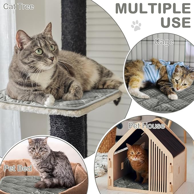 Tujoe 4 Pack Self Warming Cat Mat Self Heating Cat Pad Warm Thermal Pet Bed Washable Dog Crate Pad Body Heat Dog Bed Mat Blanket Non Slip Bottom for Outdoor Indoor Pets