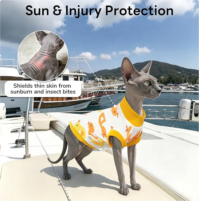 PUMYPOREITY Sphynx Cat Clothes - Stretchy Sweater, Soft Shirt, Pullover Pajamas, Turtleneck for Sphynx, Cornish Rex, Devon Rex - Yellow, XS