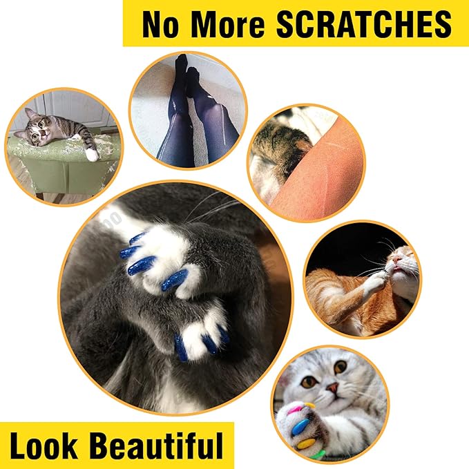 zetpo 100 pcs Cat Nail Caps | Cat Claw Covers | with Adhesives and Applicators (Black, S)