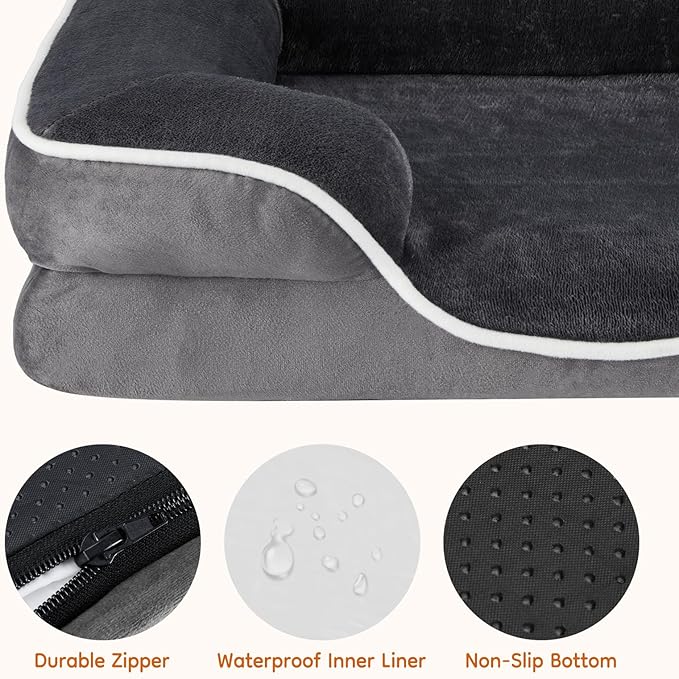DUMOS Orthopedic Dog Beds for XL Large Sized Dogs, 42x32 in Machine Washable Cover Pet Bed, Anti-Slip Waterproof Memory Foam Couch Bed for Indoor Dogs and Cats, Grey