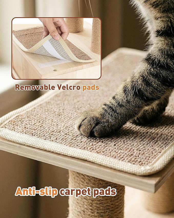 3-in-1 Pet Stairs for Cats, 7.87" Depth Pet Steps for Cat, Wood Cat Stairs for High Bed and Sofa, 1 Condo Cave, Scratching Post, Sturdy Indoor Pet Stairs with Non-Slip Carpet Pads