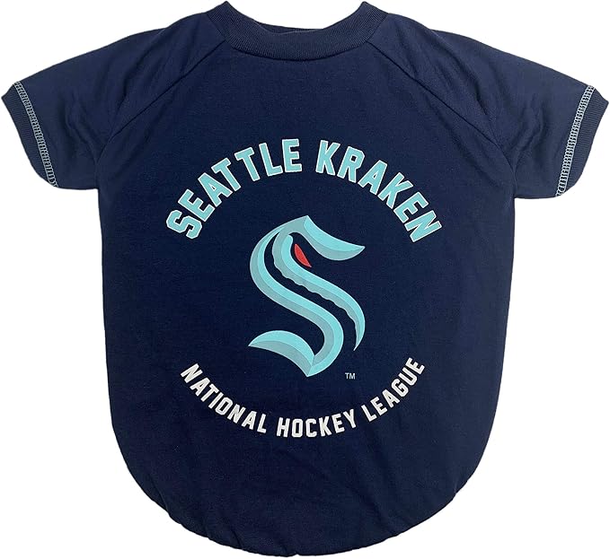 Pets First Dog TEE Shirt; NHL Seattle Kraken PET T-Shirt for Dogs & Cats, Size: Medium. Wrinkle-Free, Soft & Comfortable, Durable & Washable WAM Shirt Dress Outfit for Your Cute Puppy, Kitty, Dog, Cat