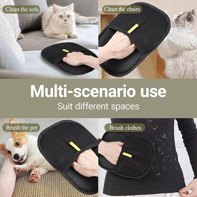 Pet Hair Removal Gloves with Electrostatic Tech Reusable Comfortable & Durable Grooming Gloves for Cats Dogs Long/Short Hair Removes Fur from Furniture, Clothes, Car Interiors (2Pcs)
